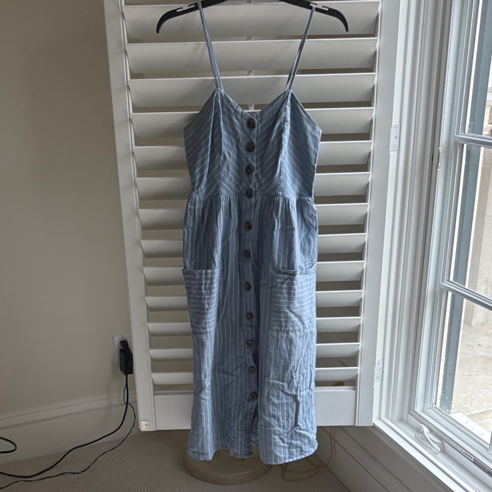 Japna Light Blue Striped Midi Dress
